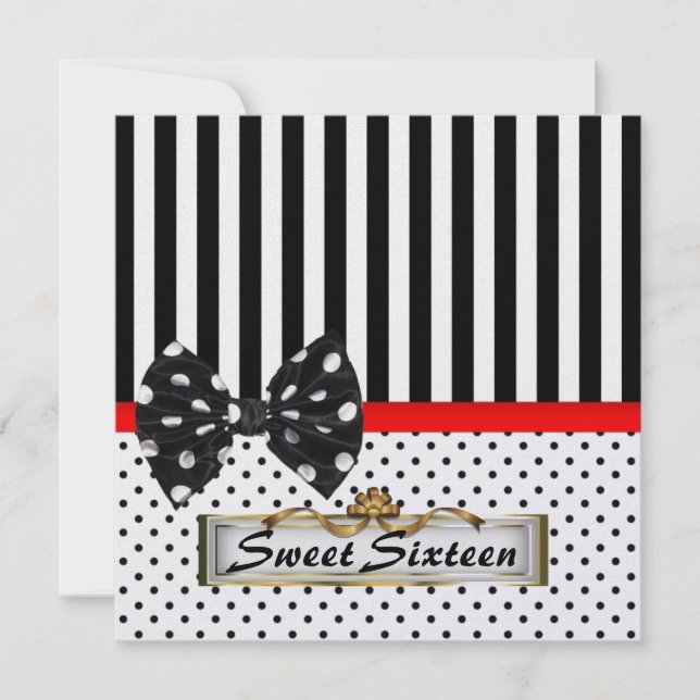 Svartvit inbjudan Sweet sixteen 16 Party (Framsida)
