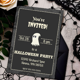 Svartvit inbjudan till Ghost Halloween fest