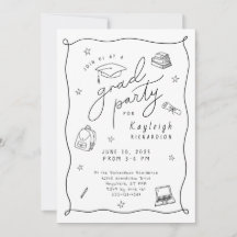 Svartvit inbjudan till Grad-partiet Hand plockade