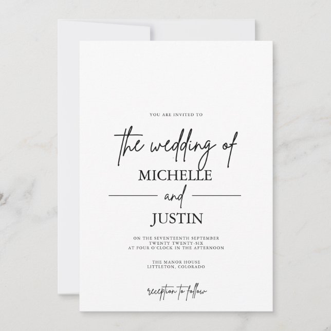 Svartvit inbjudan till QR-bröllop (Framsida)