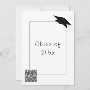 Svartvit inbjudan till Studenten med QR-kod
