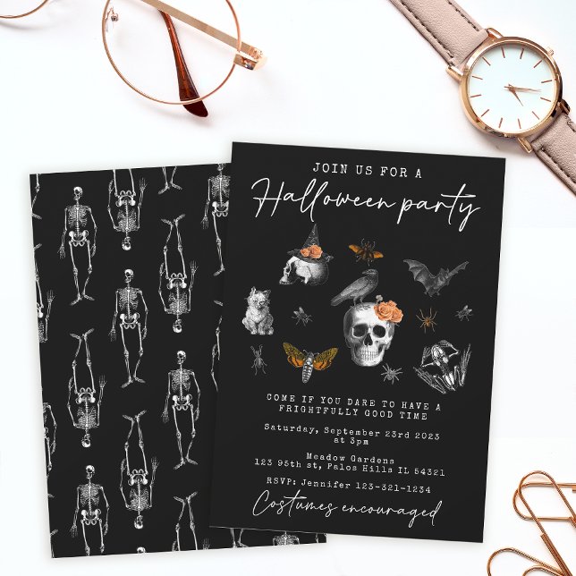 Svartvit inbjudan till vintage Halloween fest (Skapare uppladdad)