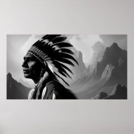 Svartvit Indian Man Monokrome Poster