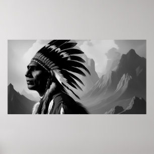 Svartvit Indian Man Monokrome Poster