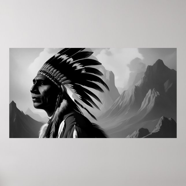 Svartvit Indian Man Monokrome Poster (Framsidan)