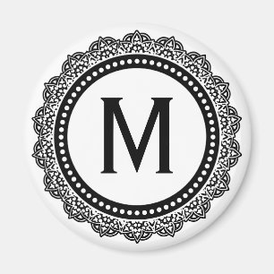 Svartvit initial medaljonganpassningsbar magnet