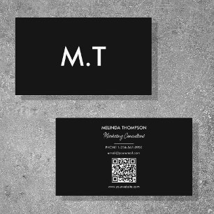 Svartvit Initialer Logotyp Professionell QR-kod Visitkort