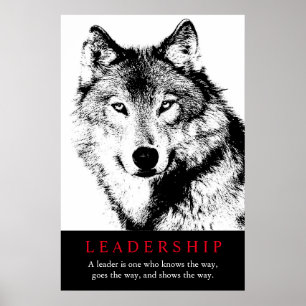 Svartvit inspirationerande Varg för ledarskap Poster
