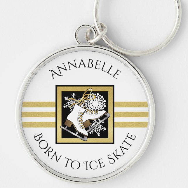 Svartvit isskal i guld Glitter Anpassningsbar Rund Silverfärgad Nyckelring (Framsidan)