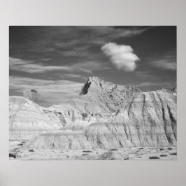 Svartvit Jagged Peaks i Badlands 16 x 20 Poster
