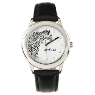 Svartvit Jaguar Illustration Armbandsur