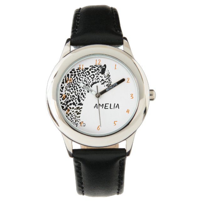 Svartvit Jaguar Illustration Armbandsur (Framsida)