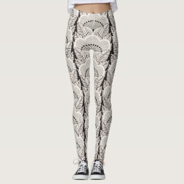 Svartvit japansk Blommigt Kimono Mönster Leggings