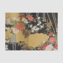 Svartvit japansk Kimono Blommigt Decoupage, Guld