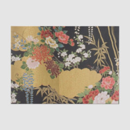 Svartvit japansk Kimono Blommigt Decoupage, Guld