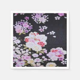 Svartvit japansk Kimono-Blommigt, Papper Pappersservett