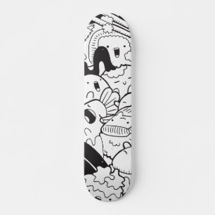 Svartvit japansk lugg mini skateboard bräda 18,5 cm
