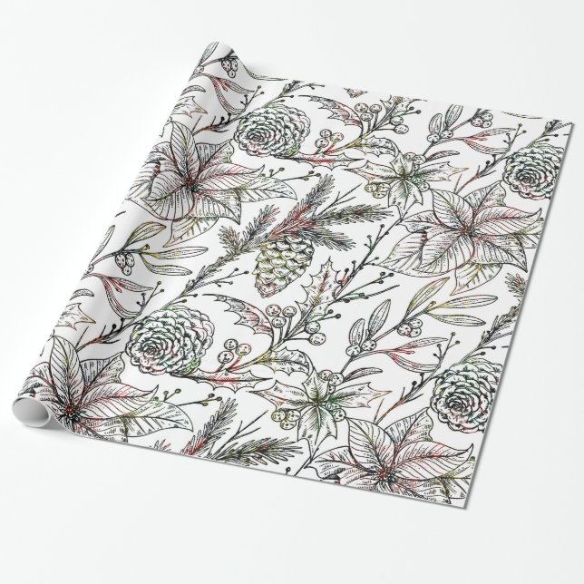 Svartvit jul Holly Mönster Presentpapper (Utrullad)