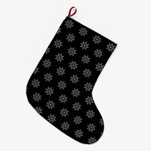 Svartvit jul i snöflingor Mönster Helgdag Stor Julstrumpa
