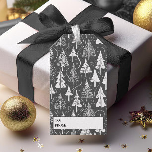 Svartvit jul Mönster#6 ID1009 Presentetikett