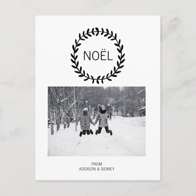 Svartvit jul Noel-andefoto Helg Vykort (Framsida)