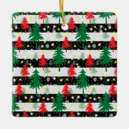 Svartvit jul Snö Rand Red Grönt Träd Julgransprydnad Keramik