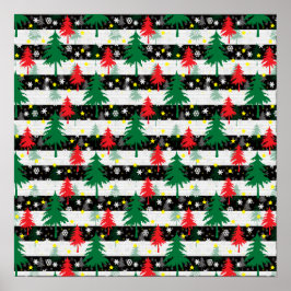 Svartvit jul Snö Rand Red Grönt Träd Poster
