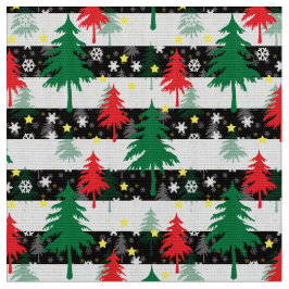 Svartvit jul Snö Rand Red Grönt Träd Tyg