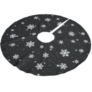 Svartvit jul Snowflake Winter Mönster Julgransmatta Borstad Polyester