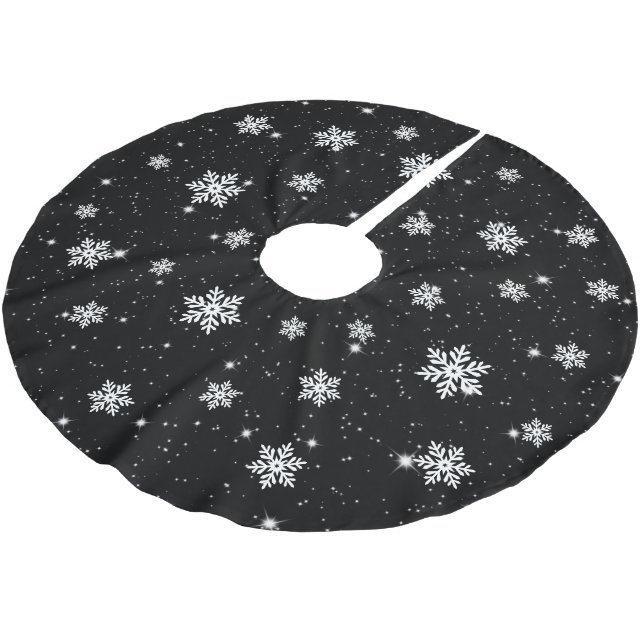 Svartvit jul Snowflake Winter Mönster Julgransmatta Borstad Polyester (Vinklad)