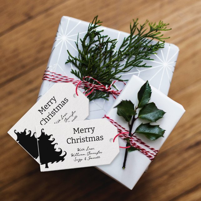 Svartvit-julgran på Märkre med gift Presentetikett (Skapare uppladdad)