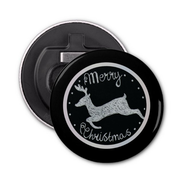 Svartvit julhandsmålad snö flasköppnare (Framsidan)