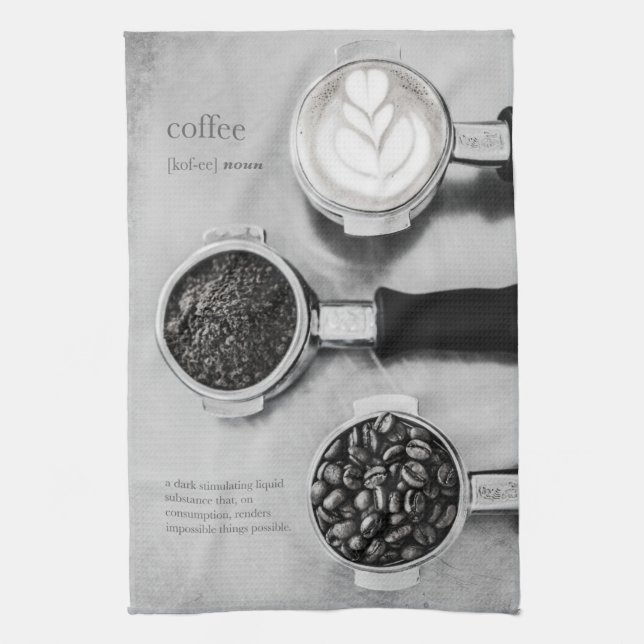Svartvit kaffe kökshandduk (Vertikal)