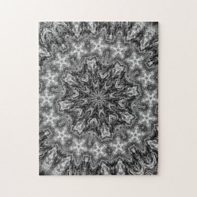 SVARTVIT KALEIDOSCOPIC GEOMETRISK MANDALA PUSSEL (Vertikal)