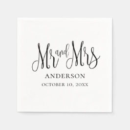 Svartvit kalligrafi bröllop. Mr. och Mrs. Pappersservett