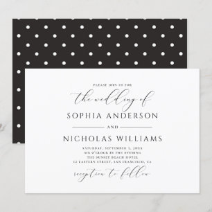 Svartvit kalligrafi bröllop. Polka dots Inbjudningar