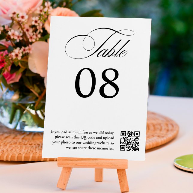 Svartvit kalligrafi bröllop QR-kod Bordsnummer (Black white calligraphy wedding QR code Table Number)