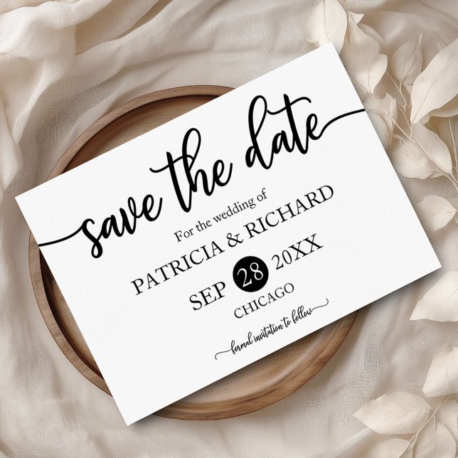 Svartvit kalligrafi Bröllop spara datum Inbjudningar (Skapare uppladdad)