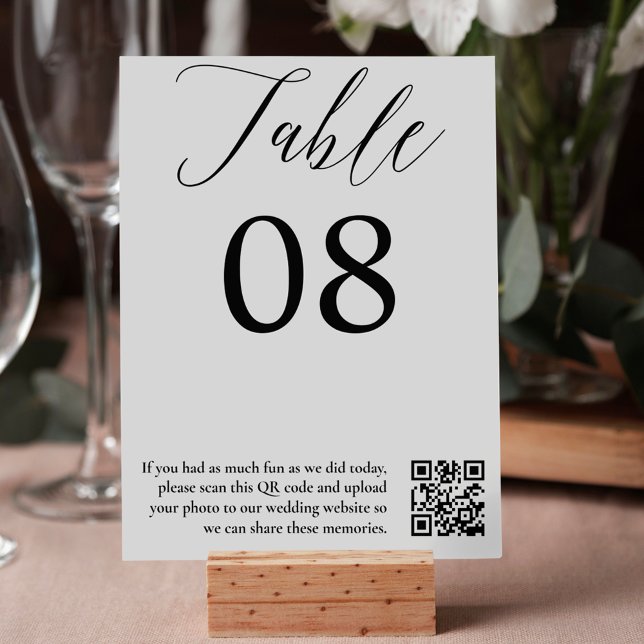 Svartvit kalligrafi elegant bröllop QR-kod Bordsnummer (Black white calligraphy elegant wedding QR code Table Number)