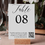 Svartvit kalligrafi elegant bröllop QR-kod Bordsnummer<br><div class="desc">Modern klassisk Elegant svartvit romantiskt kalligrafi bröllop-bordsnummer,  med QR-kod som söker efter dina gäster för att  deras foton.</div>