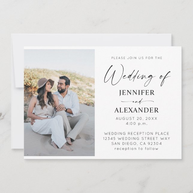 Svartvit kalligrafi enkel Bröllop 3 Inbjudningar (Framsida)