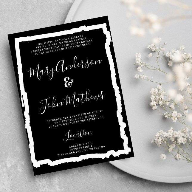 Svartvit kalligrafi modern enkel bröllop inbjudningar (Black white calligraphy modern simple wedding)