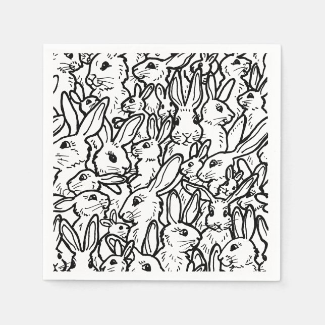 Svartvit kanin Teckning Modern Bunny Design Pappersservett (Framsidan)