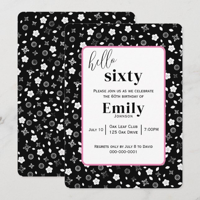 Svartvit kapsel för 60:e Födelsedagsfesten Inbjudningar (Fram/baksida)