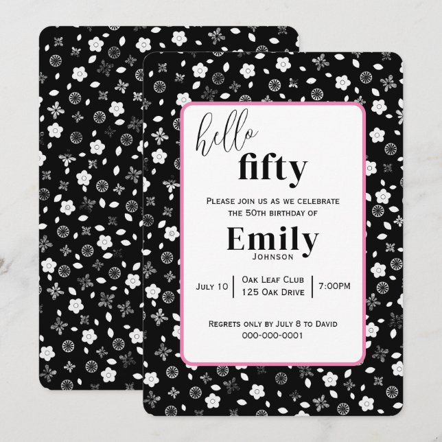 Svartvit kapsel i 50:e Födelsedagsfesten Inbjudningar (Fram/baksida)