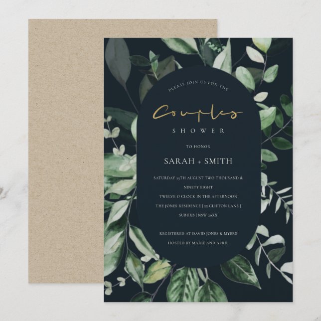 Svartvit kapsel Par Shower Inbjudan (Fram/baksida)