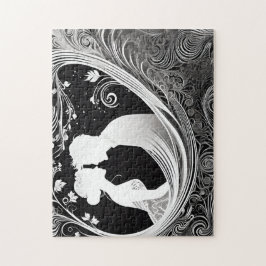 Svartvit Kärlek i motsatt riktning: Silhouette Cou Pussel