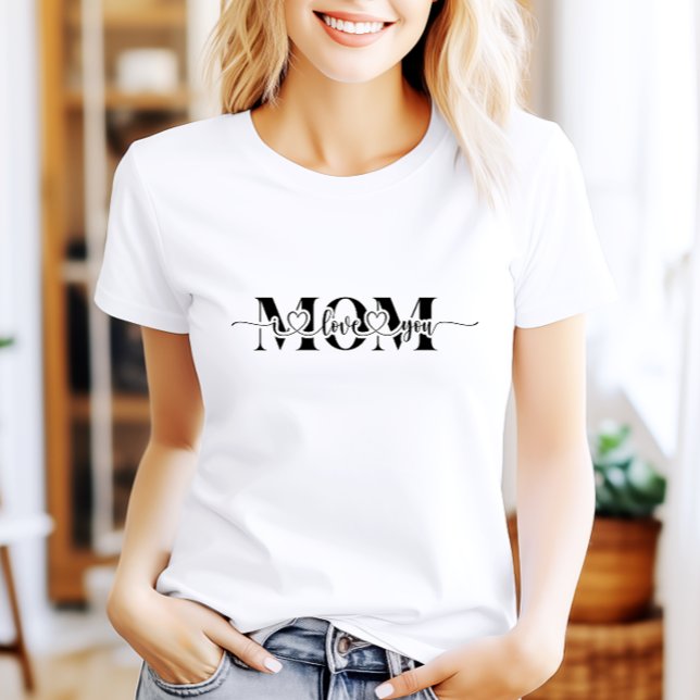 Svartvit Kärlek Mamma Skriv ut T Shirt (Black and White Love You Mom Print T-Shirt)