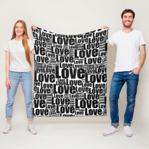 Svartvit Kärlek-typografi Upprepa Mönster Sherp Fleecefilt