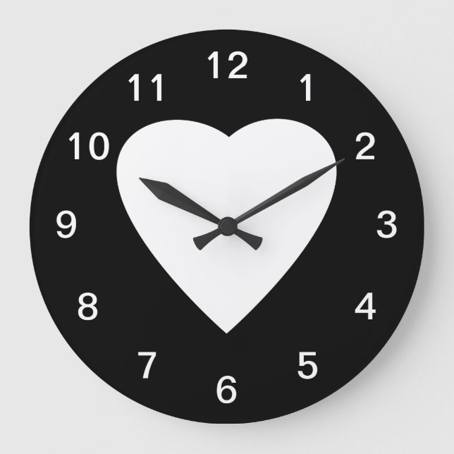 Svartvit kärlekhjärtadesign stor klocka (Framsida)